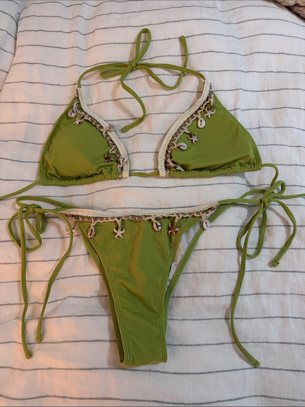 Green Shell Accent String Bikini